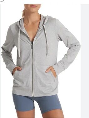 Vuori Light Gray Zip-Up Halo Performance Hoodie